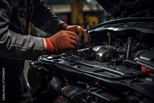 Close-up Image of Skilled Mechanic's Hands Demonstrating Professionalism and Precision in Car Repair