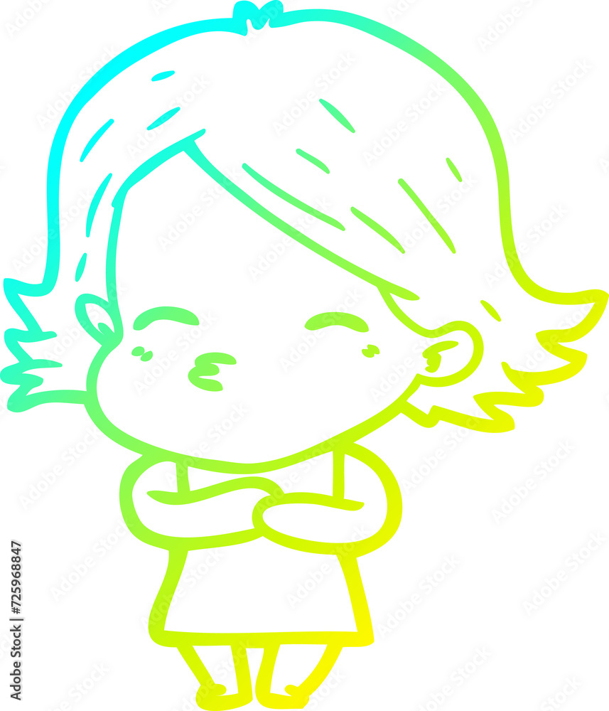 cold gradient line drawing cartoon woman