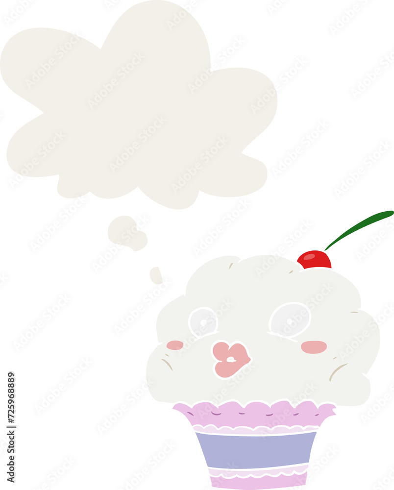 cartoon cupcake and thought bubble in retro style cartoon cupcake and thought bubble in retro style
