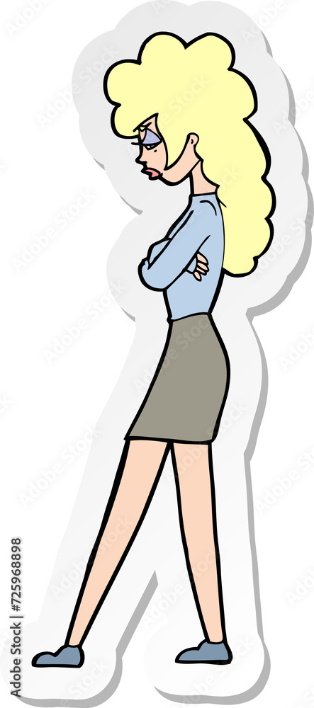 sticker of a cartoon annoyed woman sticker of a cartoon annoyed woman