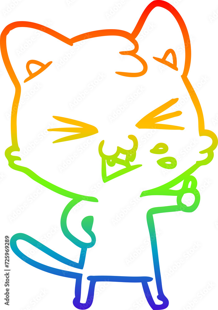 rainbow gradient line drawing cartoon cat hissing rainbow gradient line drawing cartoon cat hissing