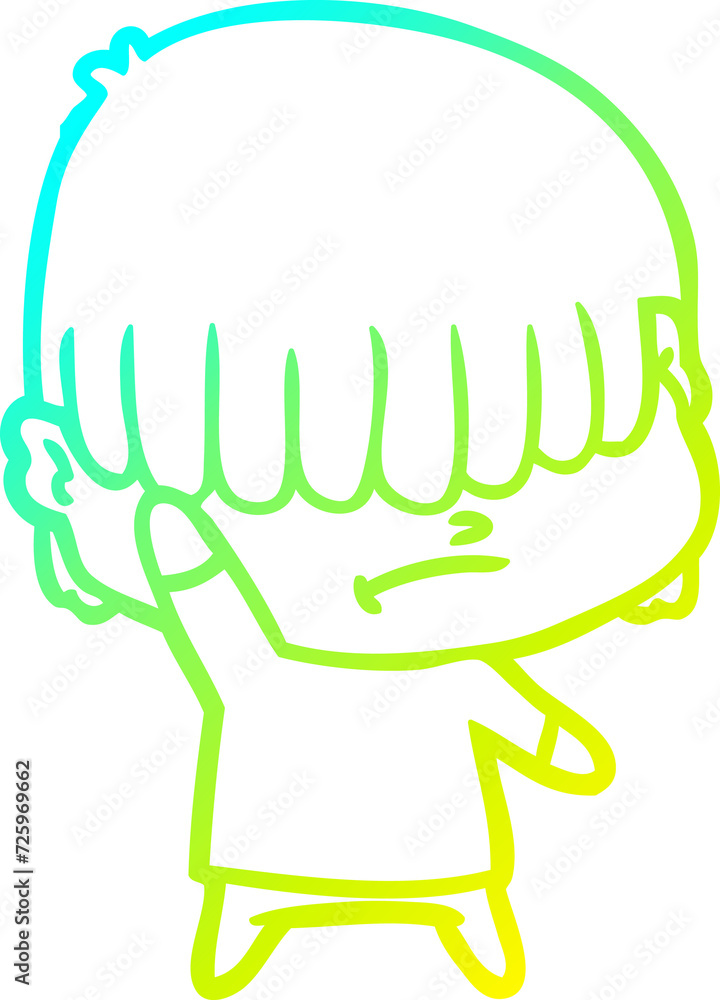 cold gradient line drawing cartoon boy with untidy hair cold gradient line drawing cartoon boy with untidy hair