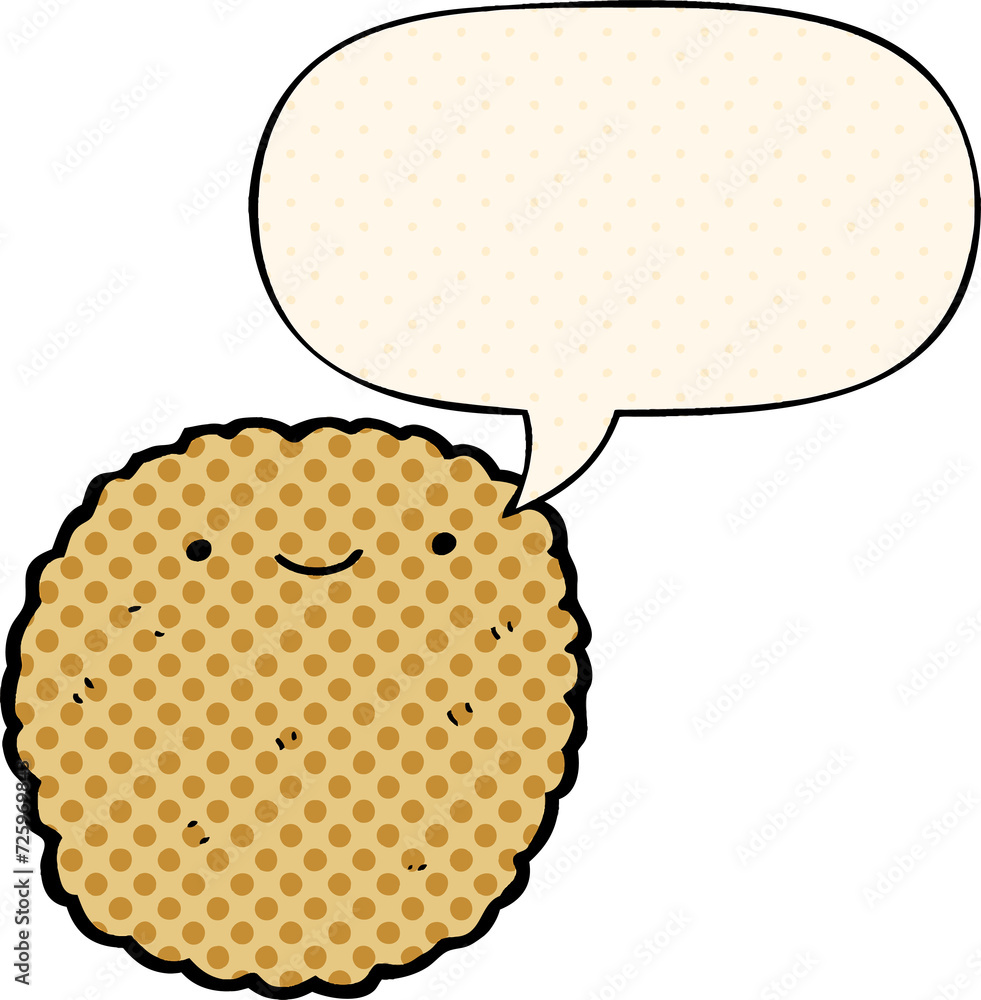 cartoon biscuit and speech bubble in comic book style cartoon biscuit and speech bubble in comic book style