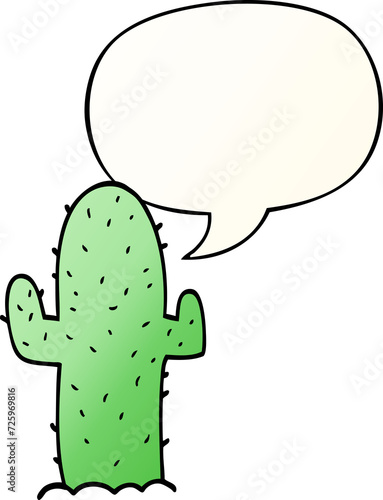 cartoon cactus and speech bubble in smooth gradient style