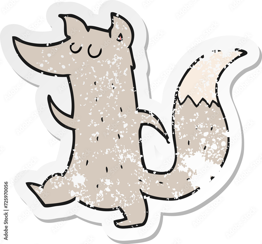 retro distressed sticker of a cartoon cute wolf retro distressed sticker of a cartoon cute wolf