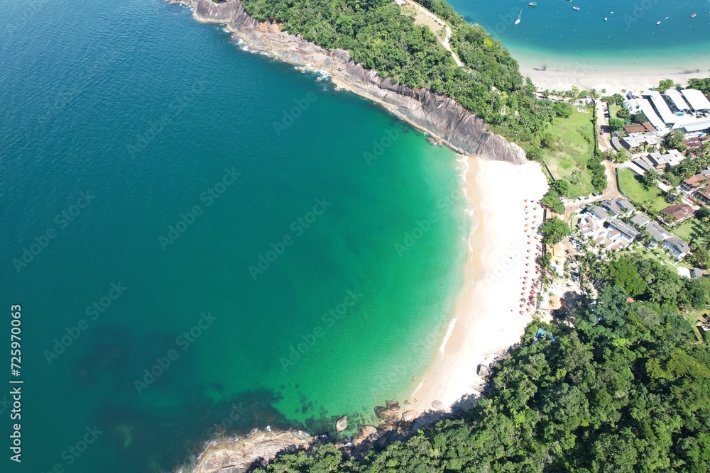 Drone view of Sununga Beach, Ubatuba, Brazil.