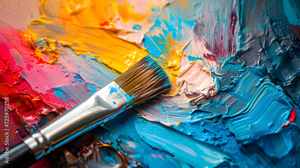 Fototapeta premium A vibrant illustration of a paintbrush and palette dancing together