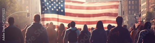 illustration, group of people with american flag, website header