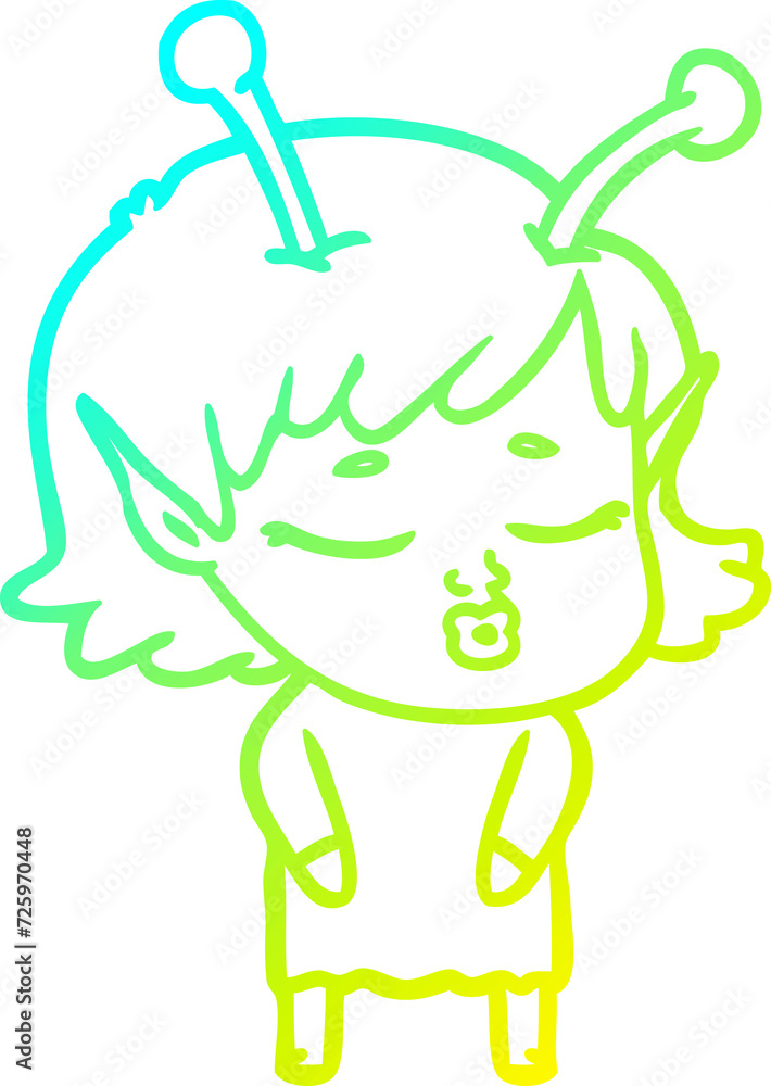 cold gradient line drawing cute alien girl cartoon cold gradient line drawing cute alien girl cartoon