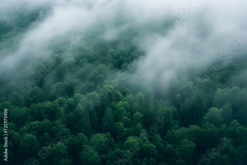 Aerial View of Cloud-Covered Forest