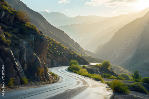 Curving Mountain Road Amidst Scenic Range © Ilugram