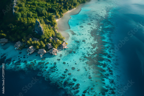 Aerial View of a Tropical Island in the Ocean