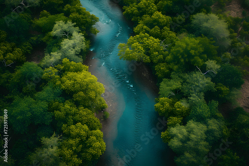 Serpentine River Flowing Through a Verdant Forest © Ilugram