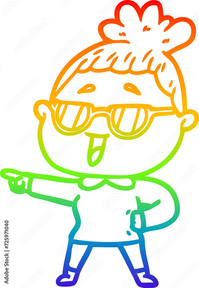 Obraz premium rainbow gradient line drawing cartoon happy woman wearing spectacles