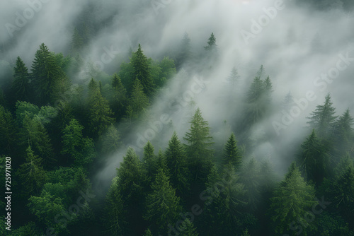 Misty Forest With Foreground Trees