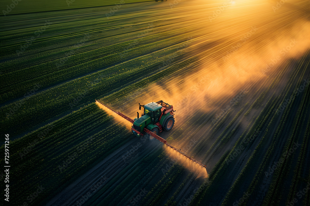 Tractor Plowing Field at Sunset