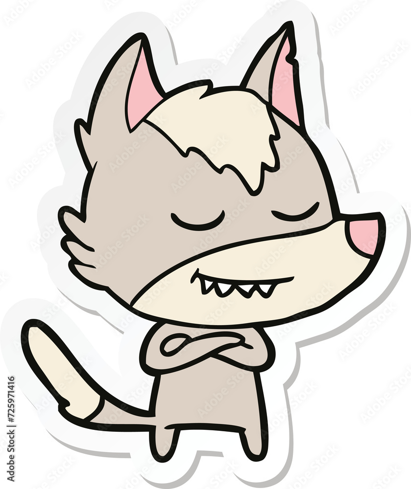 sticker of a friendly cartoon wolf sticker of a friendly cartoon wolf
