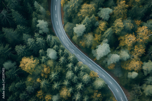 Aerial View of Road Amidst Forest © Ilugram