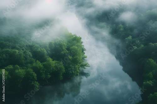 River Flowing Through Lush Green Forest © Ilugram