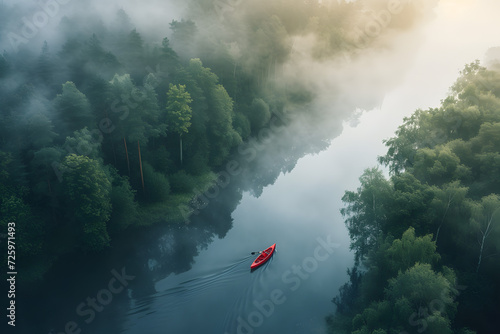 Aerial View of Boat on River