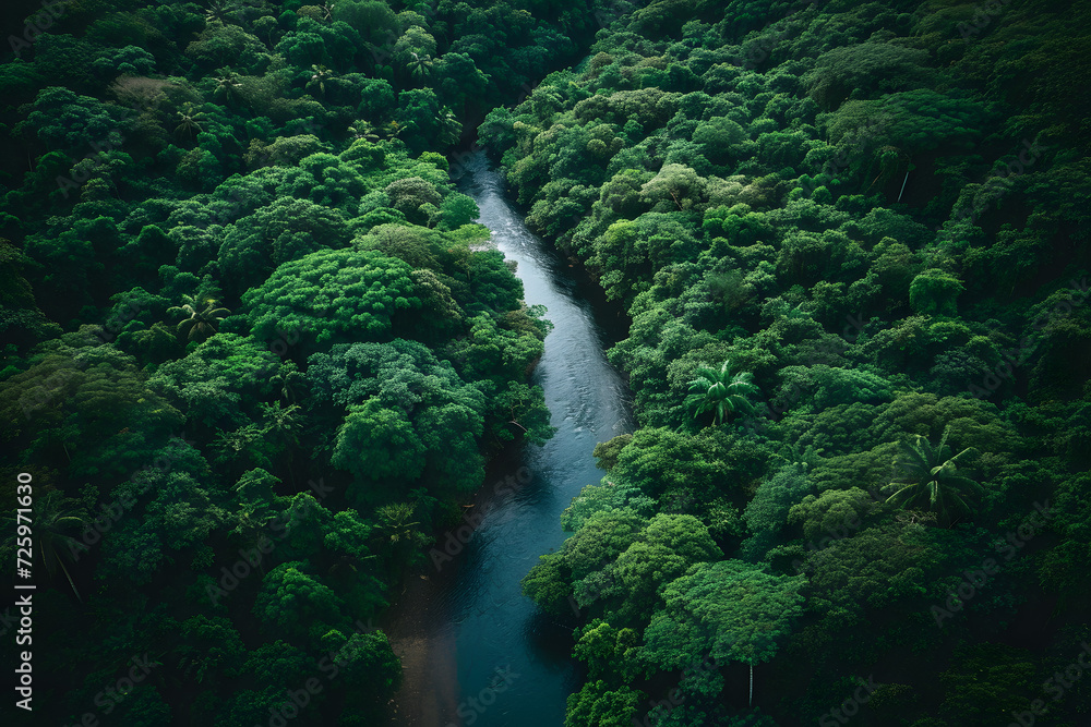 River Flowing Through Lush Green Forest