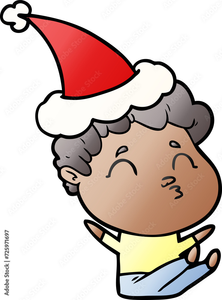 Fototapeta premium gradient cartoon of a man pouting wearing santa hat