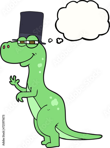 thought bubble cartoon dinosaur wearing top hat