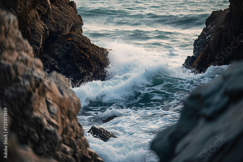 Rocky Shore: Waves Crashing Against the Rocks