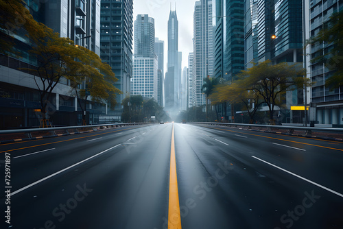 Urban View: City Street With Tall Buildings