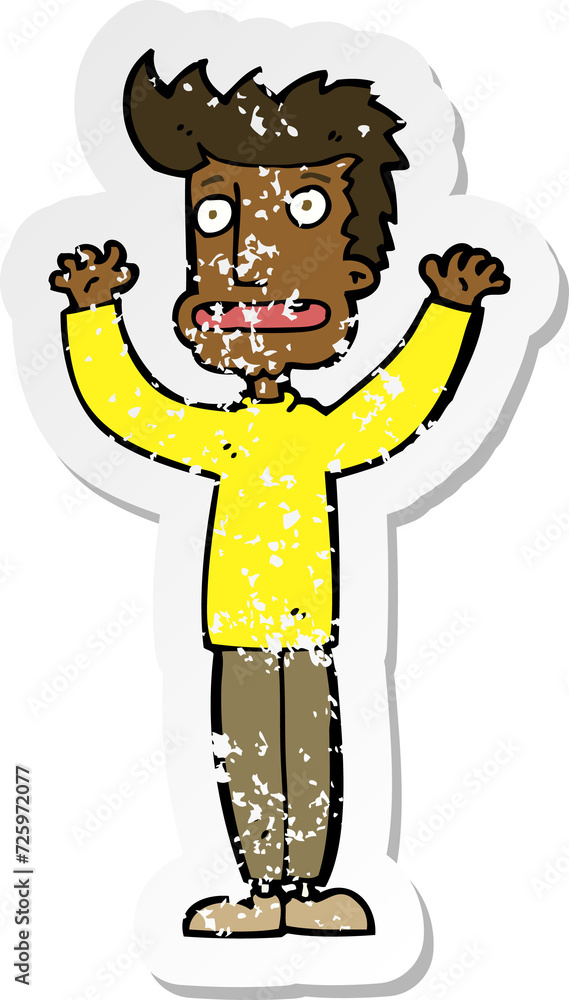 retro distressed sticker of a cartoon stressed man retro distressed sticker of a cartoon stressed man