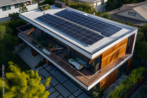 Aerial View of House With Solar Panel