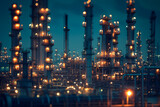 Illuminated Oil Refinery at Night