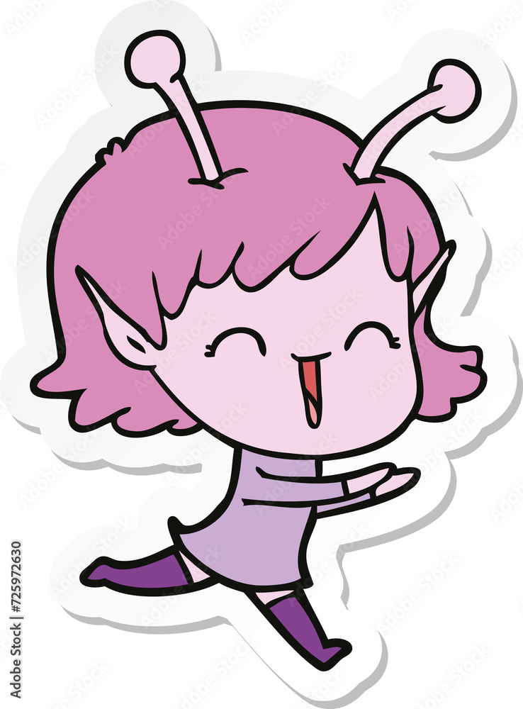 sticker of a cartoon alien girl laughing sticker of a cartoon alien girl laughing
