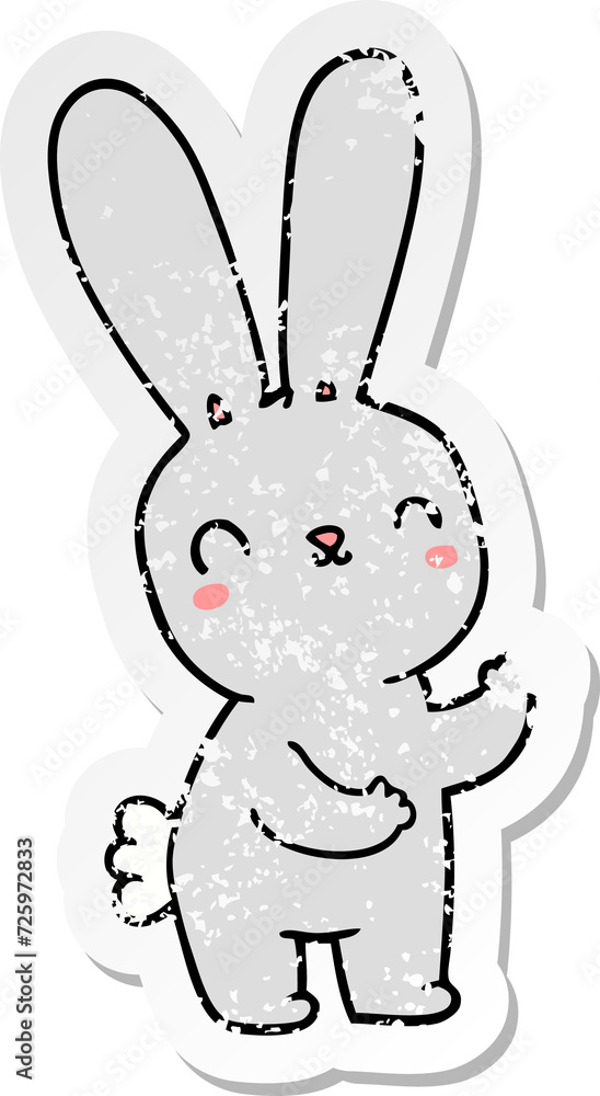 distressed sticker of a cute cartoon rabbit distressed sticker of a cute cartoon rabbit