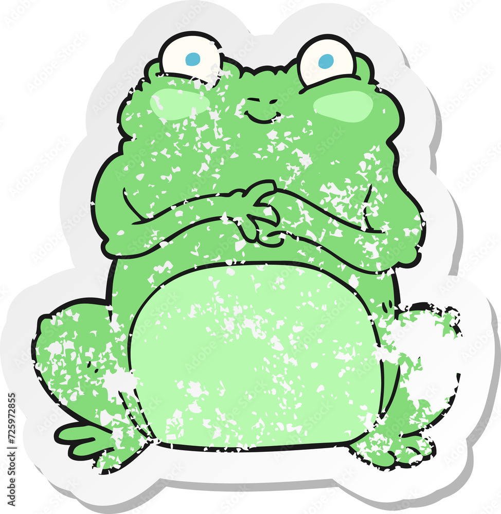retro distressed sticker of a cartoon funny frog retro distressed sticker of a cartoon funny frog
