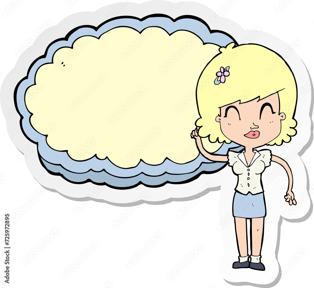 sticker of a cartoon woman with cloud text space sticker of a cartoon woman with cloud text space