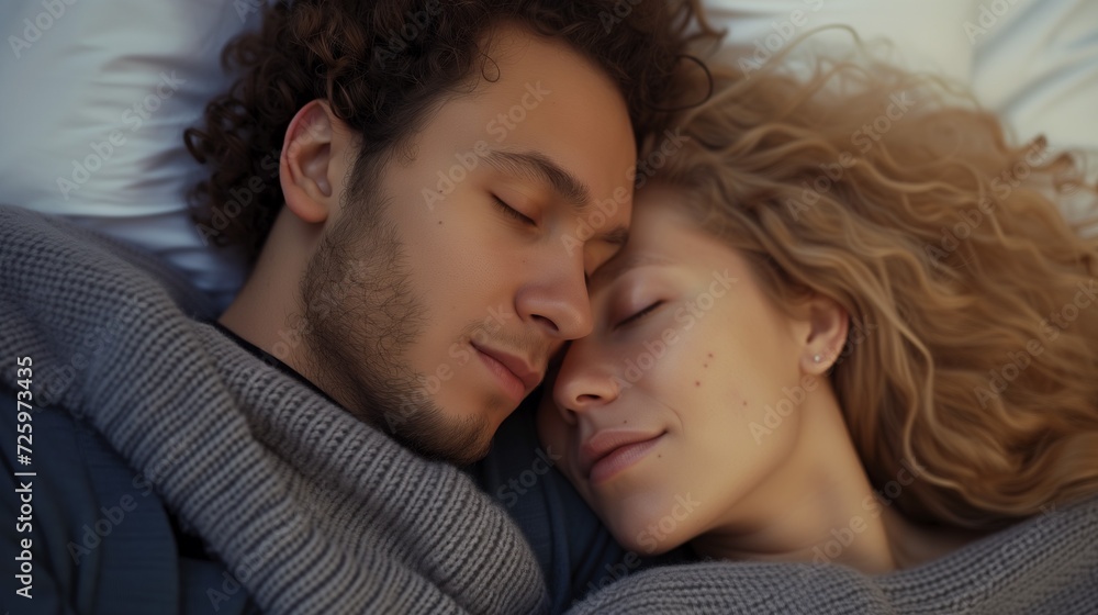 Couple cuddling, snuggling and sleeping Couple cuddling, snuggling and sleeping