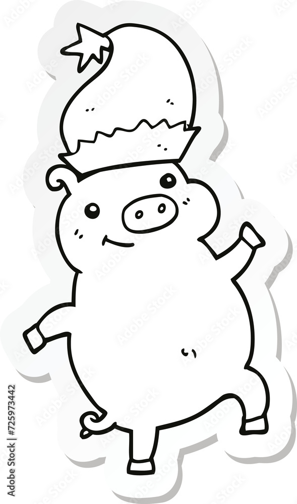 sticker of a cartoon happy christmas pig