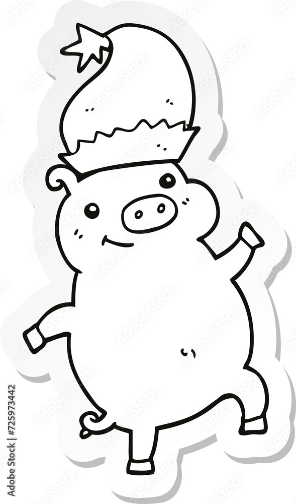 sticker of a cartoon happy christmas pig sticker of a cartoon happy christmas pig