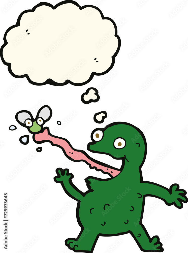 cartoon frog catching fly with thought bubble cartoon frog catching fly with thought bubble