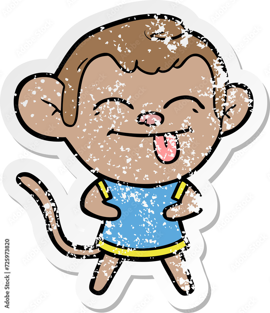 distressed sticker of a funny cartoon monkey distressed sticker of a funny cartoon monkey
