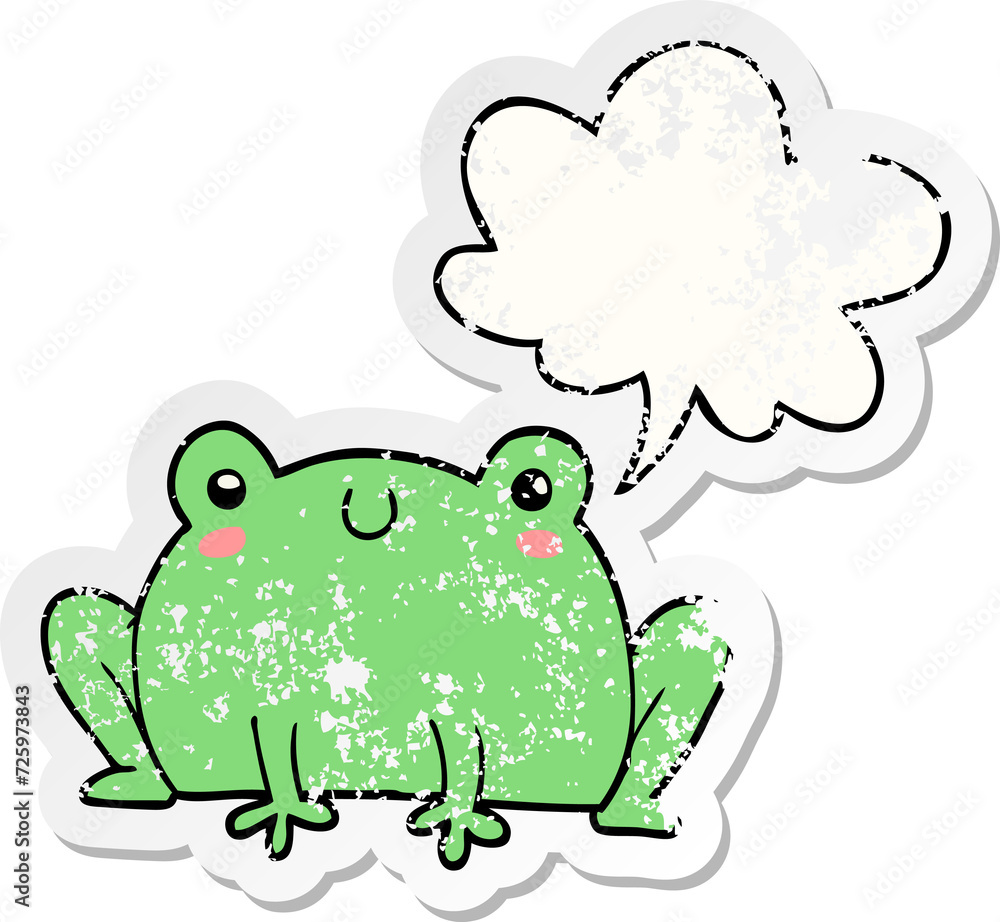 cartoon frog and speech bubble distressed sticker cartoon frog and speech bubble distressed sticker