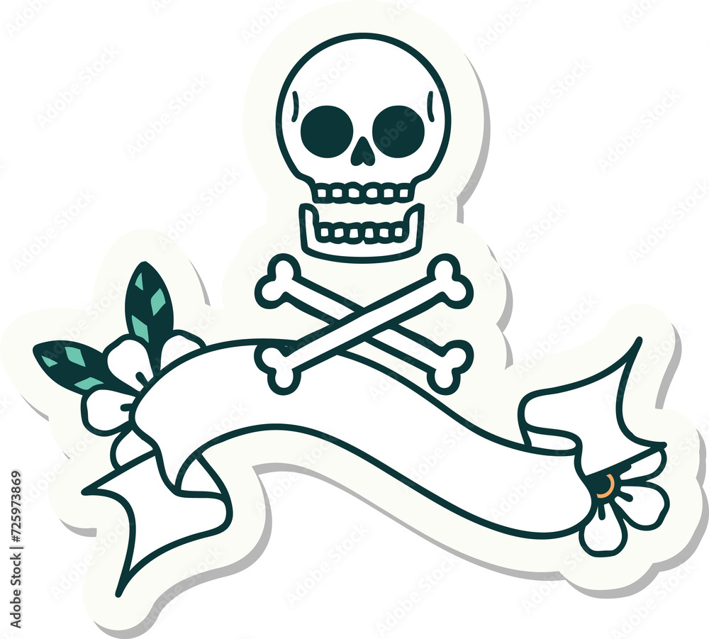 Fototapeta premium tattoo sticker with banner of cross bones