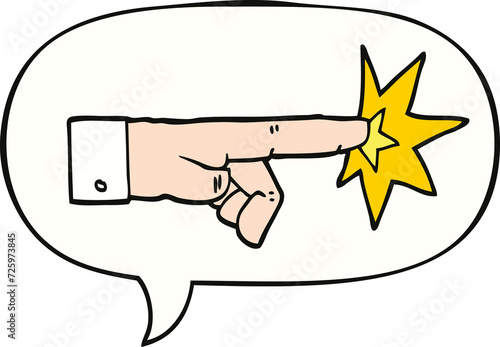 cartoon pointing hand and speech bubble