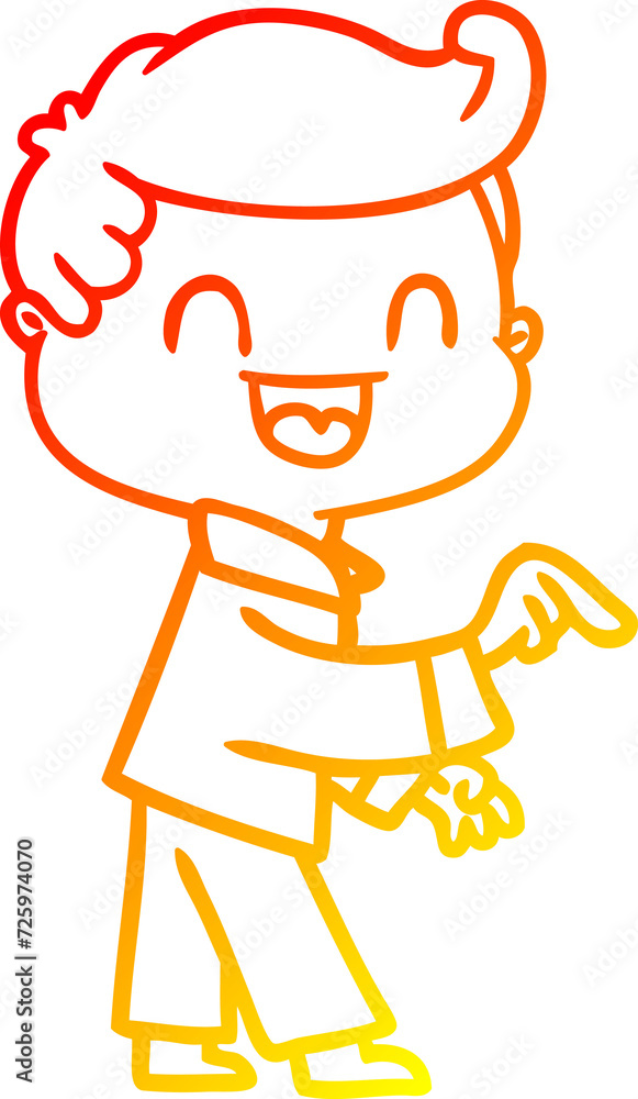 warm gradient line drawing cartoon happy man pointing