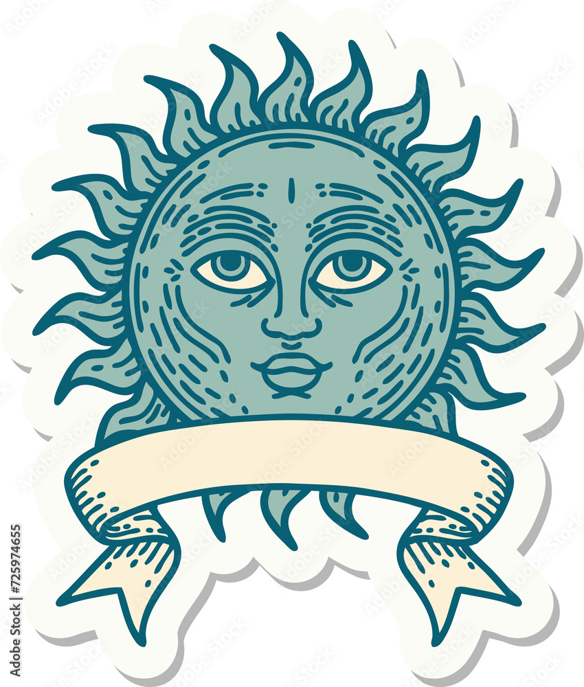 Fototapeta premium tattoo sticker with banner of a sun with face