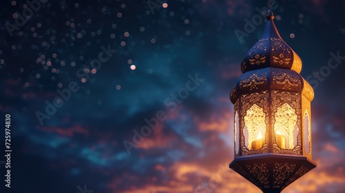 Magical ornate Ramadan lantern under the stars