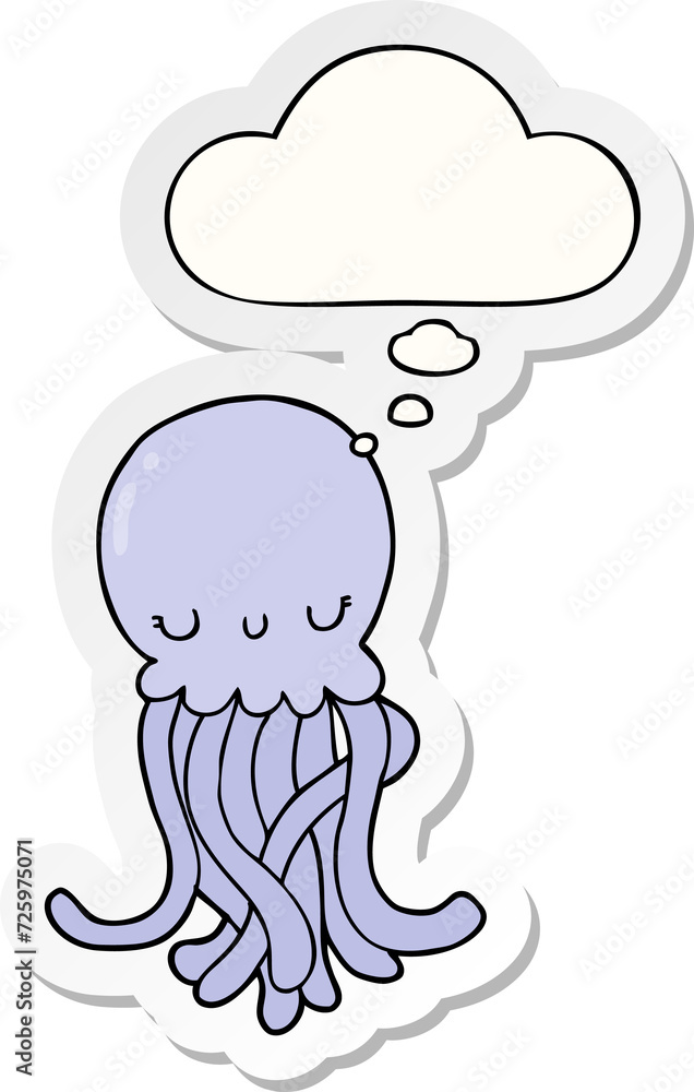 cute cartoon jellyfish and thought bubble as a printed sticker cute cartoon jellyfish and thought bubble as a printed sticker