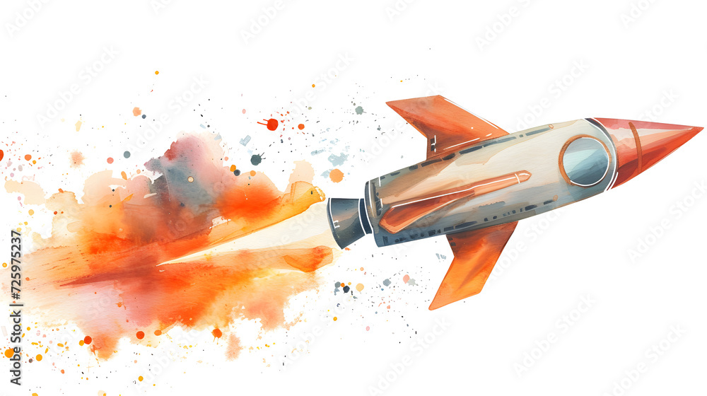 rocket in watercolor isolated against transparent background rocket in watercolor isolated against transparent background