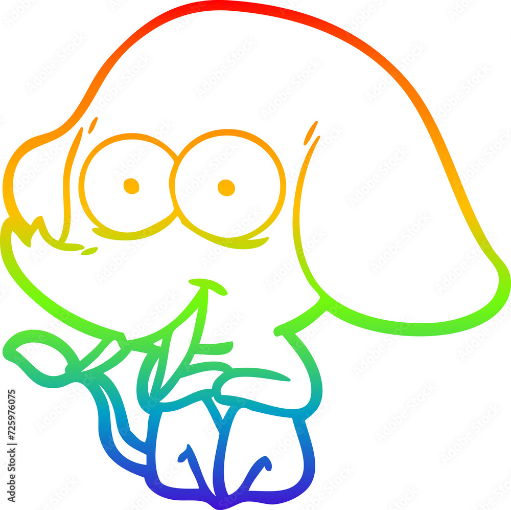 rainbow gradient line drawing happy cartoon elephant